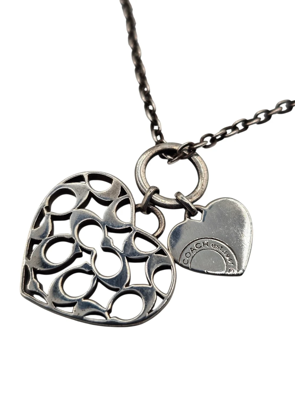 Vintage Y2K Coach Signature C Cutout Heart Pendant Necklace + Box & Bag Bundle